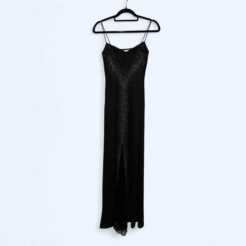Dave and Johnny Elegant Black Evening Gown with silver beadwork and mesh back 4